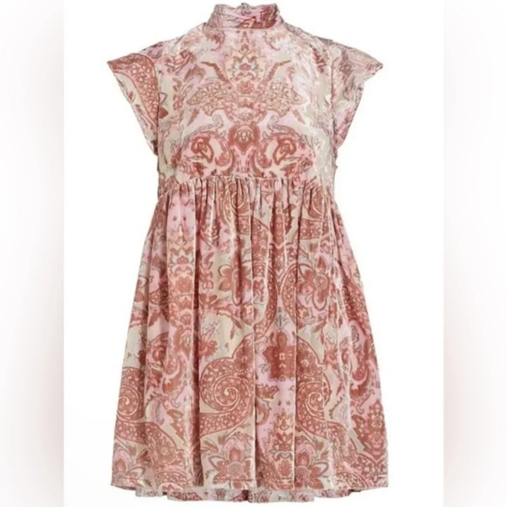 Free people all the time pink velvet sleeveless babydoll dress size‎ small new